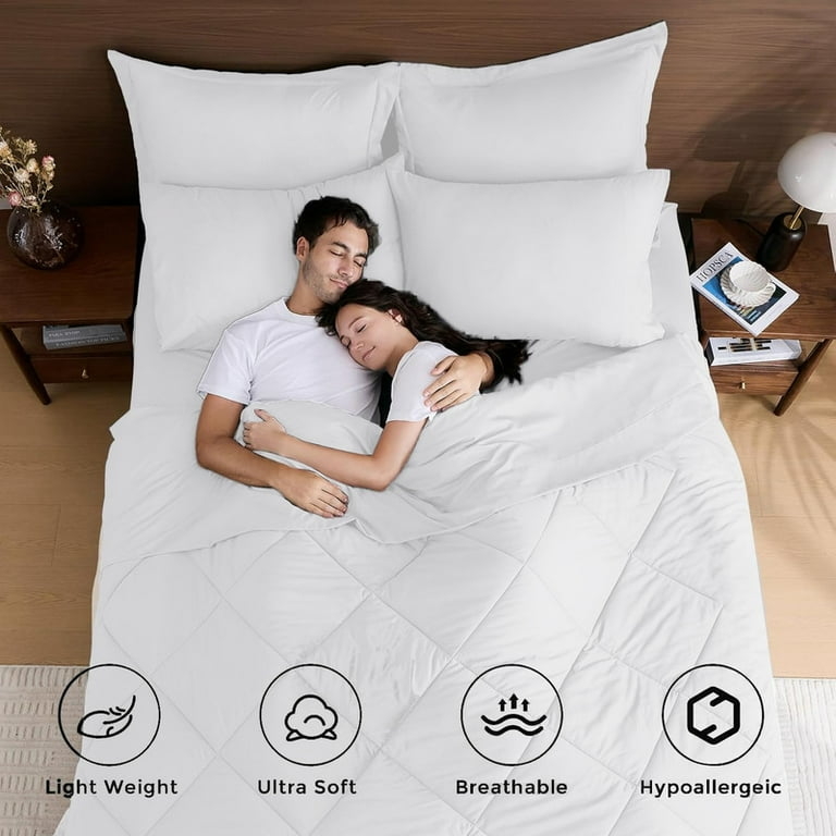 Comforter Set White Quilted Box Stitch Minimalist All White Palette