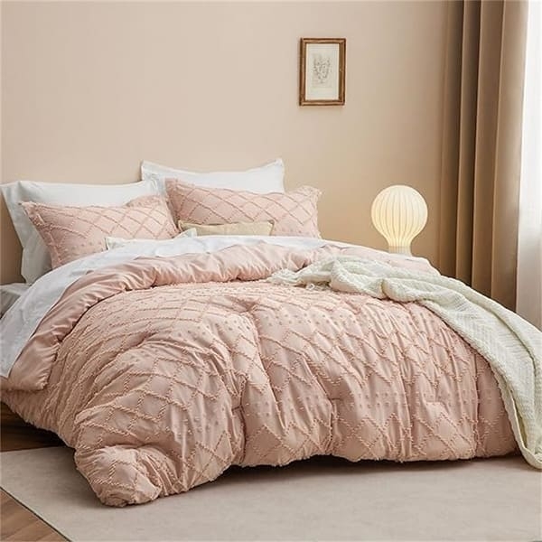 Comforter Set White Tasseled Trim Tufted Dots Modern Boho Texture