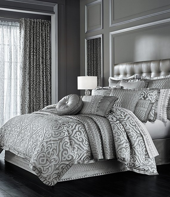Comforter Set with Corded Trim: Ornate Metallic Jacquard Comforter