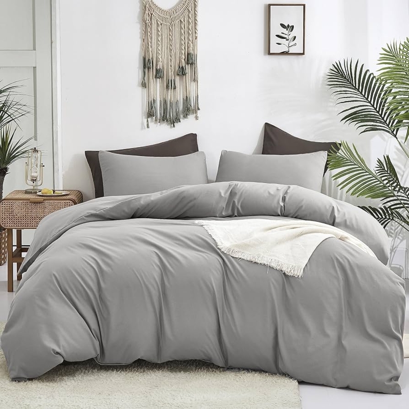 Comforter Set with Light Grey Crinkle Texture for Shabby Chic Minimalist Bedroom