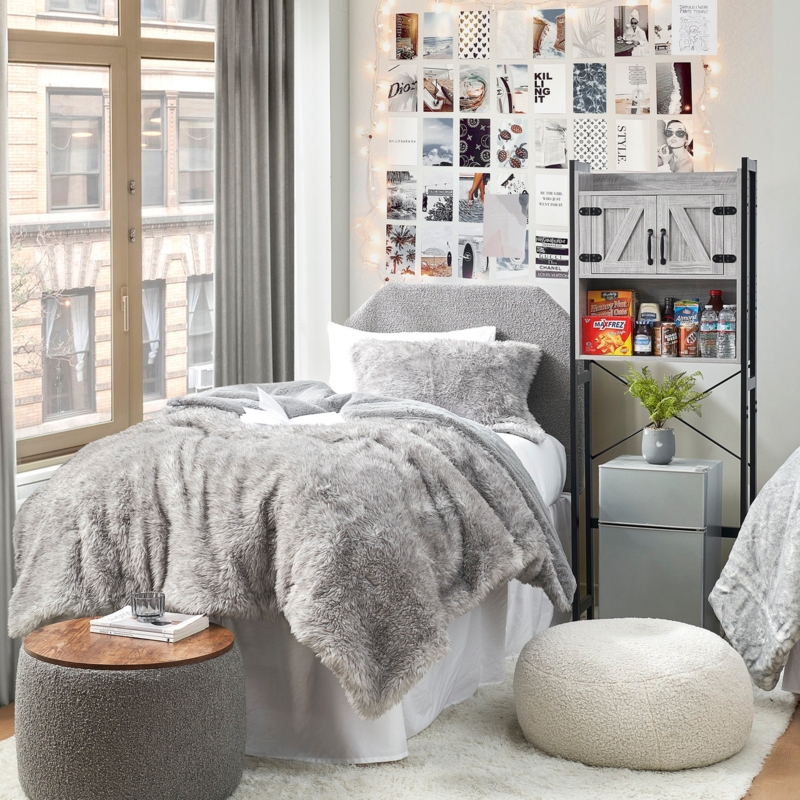 Comforter Set with Oversized Drape & Shaggy Grey Faux Fur for Modern Rustic Decor