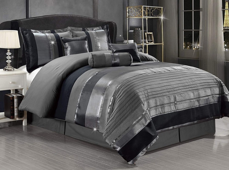 Comforter Set with Pintuck Texture: Tonal Black and White Pintuck Bedding