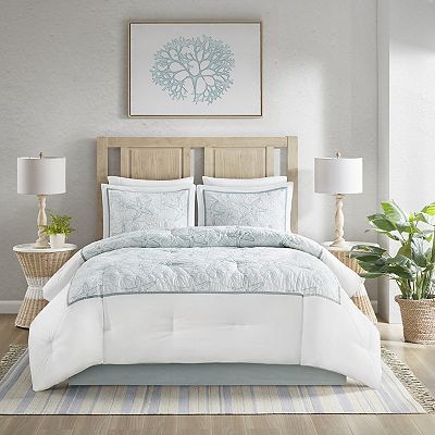 Comforter Set with Raised Textural Pattern & Nautical Pillows.