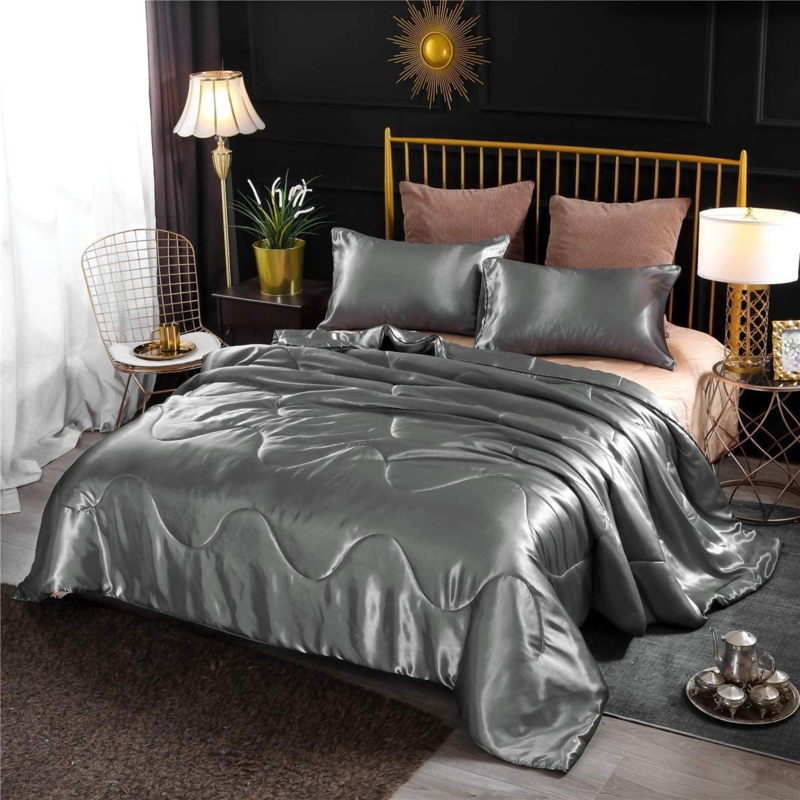 Comforter Set with Silky Satin Sheen: Wave Quilted Luxury Bedding