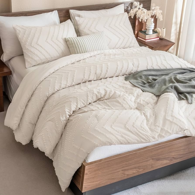 Comforter Tufted Chevron Beige Cream Boho Farmhouse Style