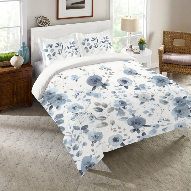 Comforter Whimsical White Floral Print Butterfly Motifs Bright Colors