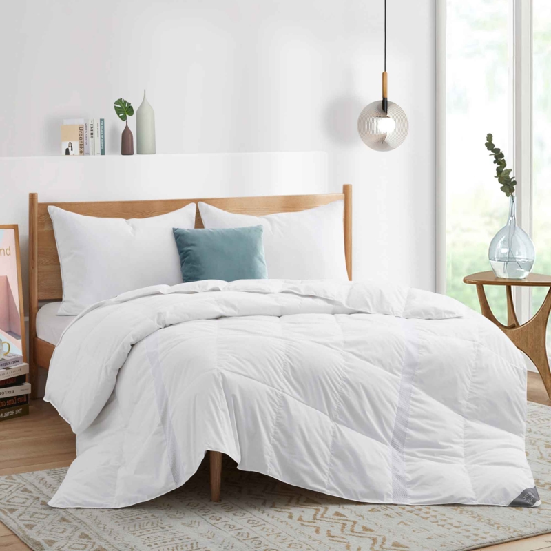Comforter: White Baffle Box Stitching, Airy Loft, Organic Modern Decor