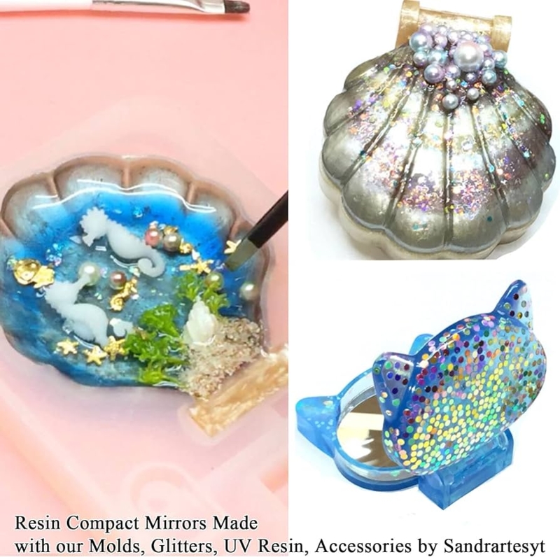 Compact Mirror Set with Whimsical Botanical Resin Inclusions