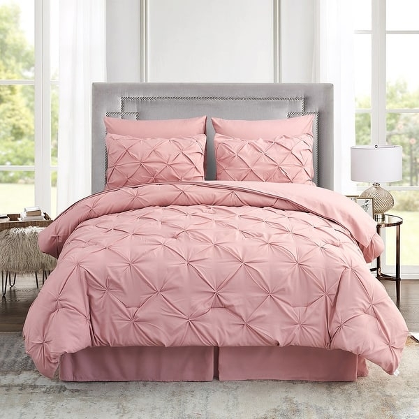Contemporary Comforter Set with Gathered Diamond Texture