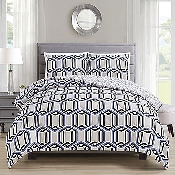 Contemporary Grey Trellis Comforter Set Reversible Monochromatic