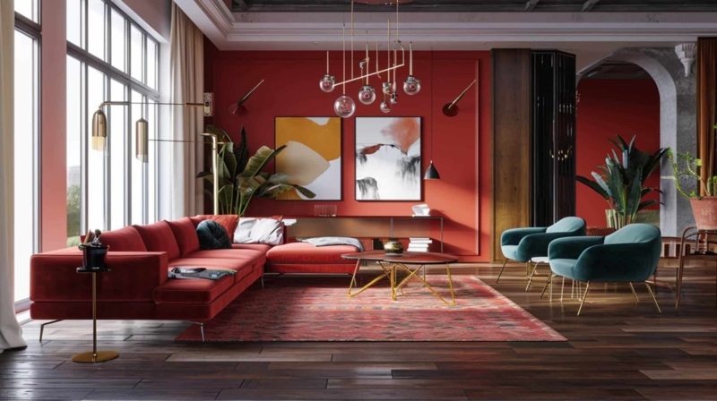 Contemporary Living Room Grey L-Shaped Sectional Accent Wall Ideas