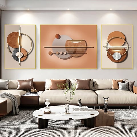 Contemporary Overlapping Rings Wall Art: 3D Geometric Blue and Gold