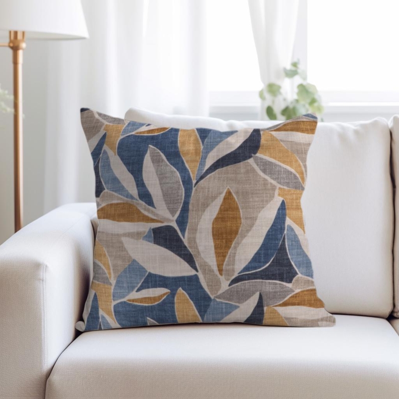 Contemporary Throw Pillow Abstract Leaf Print Muted Palette