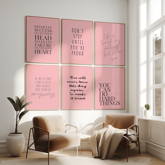Coordinated Gallery Wall Art Set Pink Inspirational Quotes