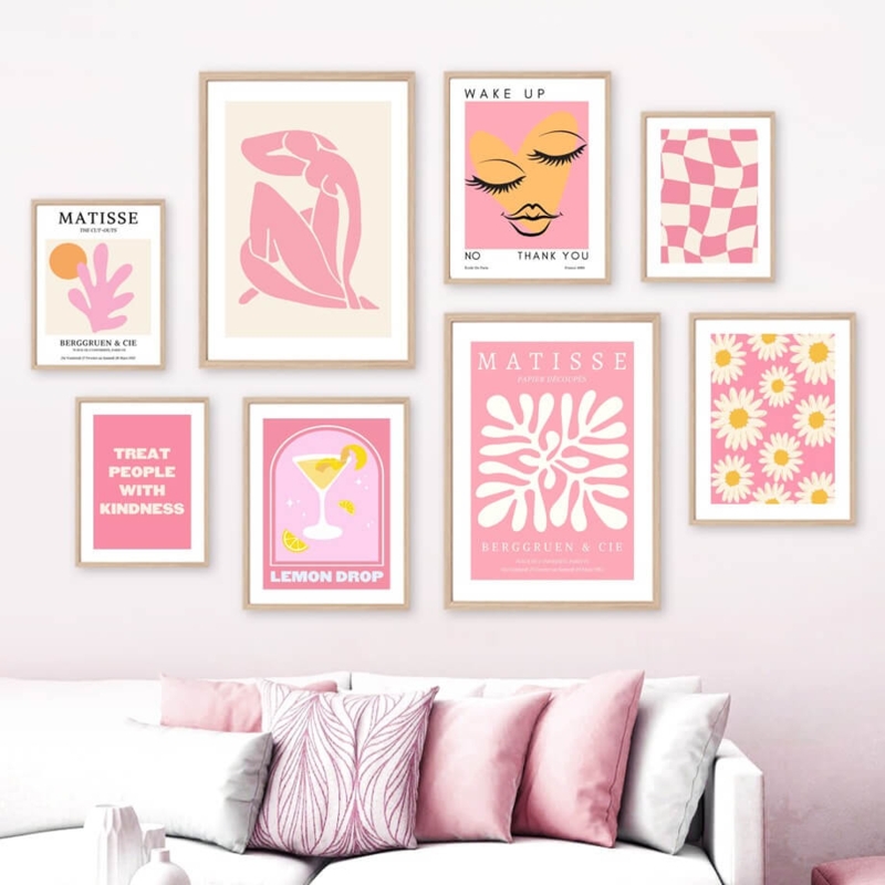 Coordinated Pastel Pink Gallery Wall Art Set Botanical Typography