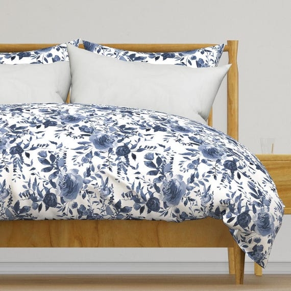 Cottage Style Indigo Blue Botanical Duvet Cover Set