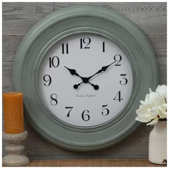 Cottage Style Wall Clock with Sage Green Frame and Cream Face