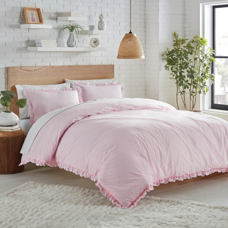 Cottagecore Comforter Set with Floral Embroidery and Tiered Ruffles