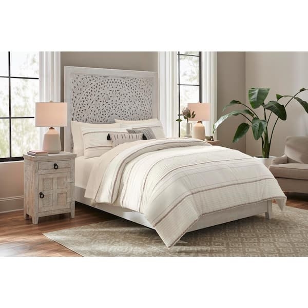 Cotton Blend Comforter Set Textured Stripes Modern Farmhouse Bedding