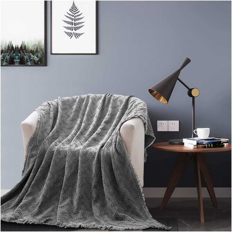 Cotton Throw Blanket Charcoal Grey Stone Washed Waffle Weave
