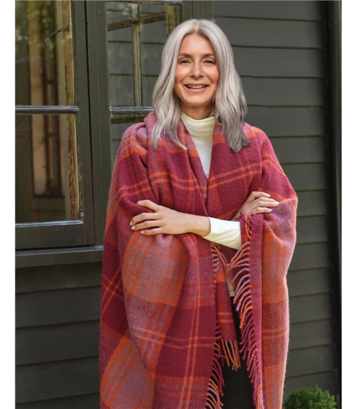 Cozy Pumpkin Plaid Throw Blanket in Warm Wool-Like Fabric with Fringe