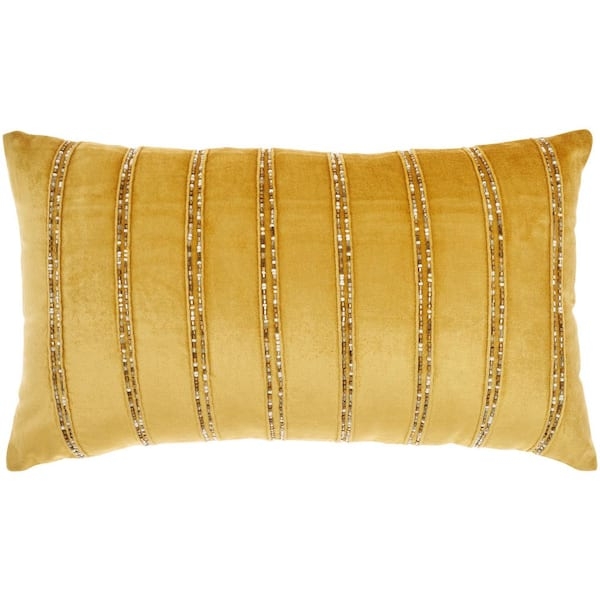 Cream and Gold Metallic Striped Glam Lumbar Pillow