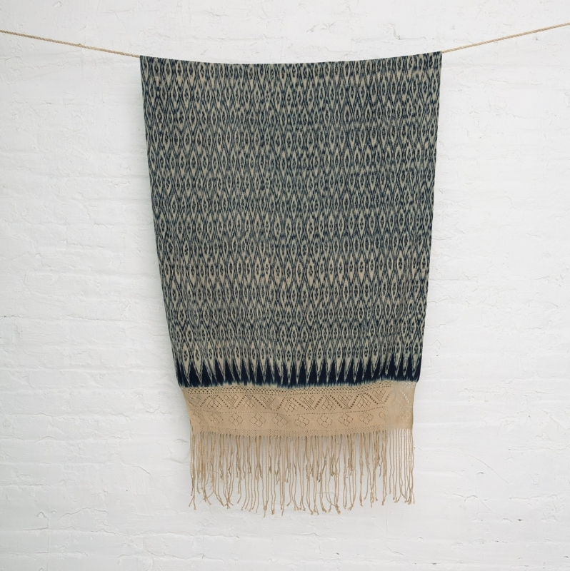 Cream and Gray Ikat Throw, Fringed Edges, Organic Modern Style