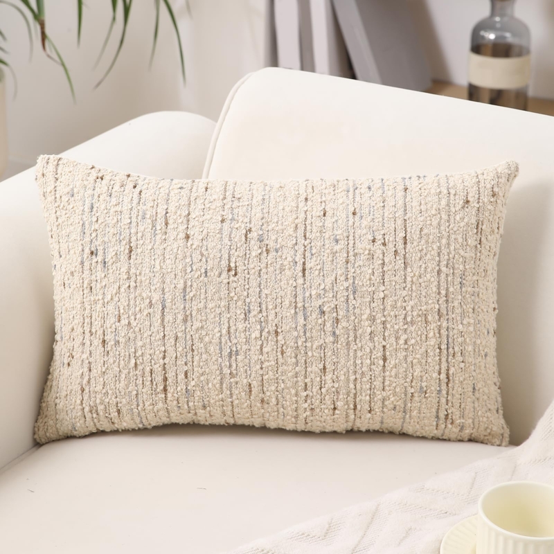 Cream Boucle Striped Lumbar Pillow Farmhouse Accent