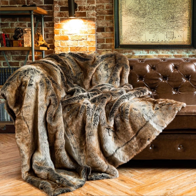 Cream Faux Fur Throw Blanket with Extra Long Shag and Dense Texture
