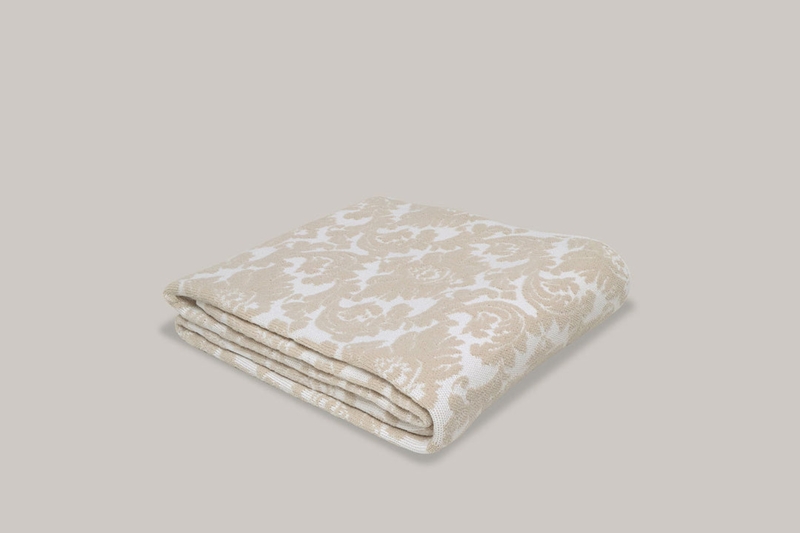 Cream Knit Throw Blanket, Textured Weave, Textured Floral Throw Blanket