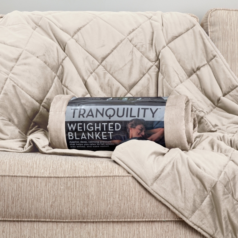 Cream Quilted Weighted Blanket with Soft Plush Texture