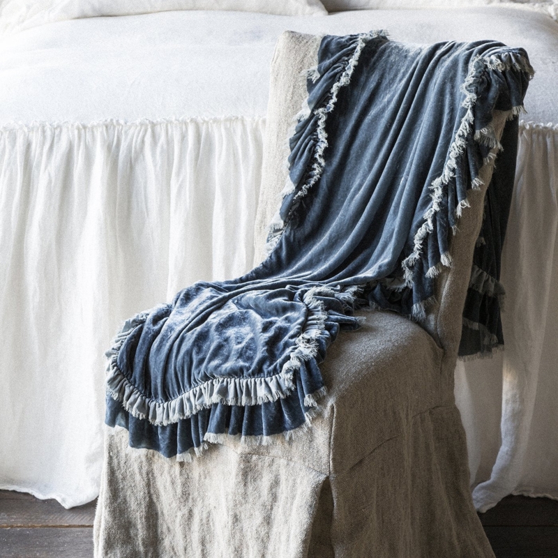 Cream Ruffled Throw Blanket with Quilted Puckered Texture