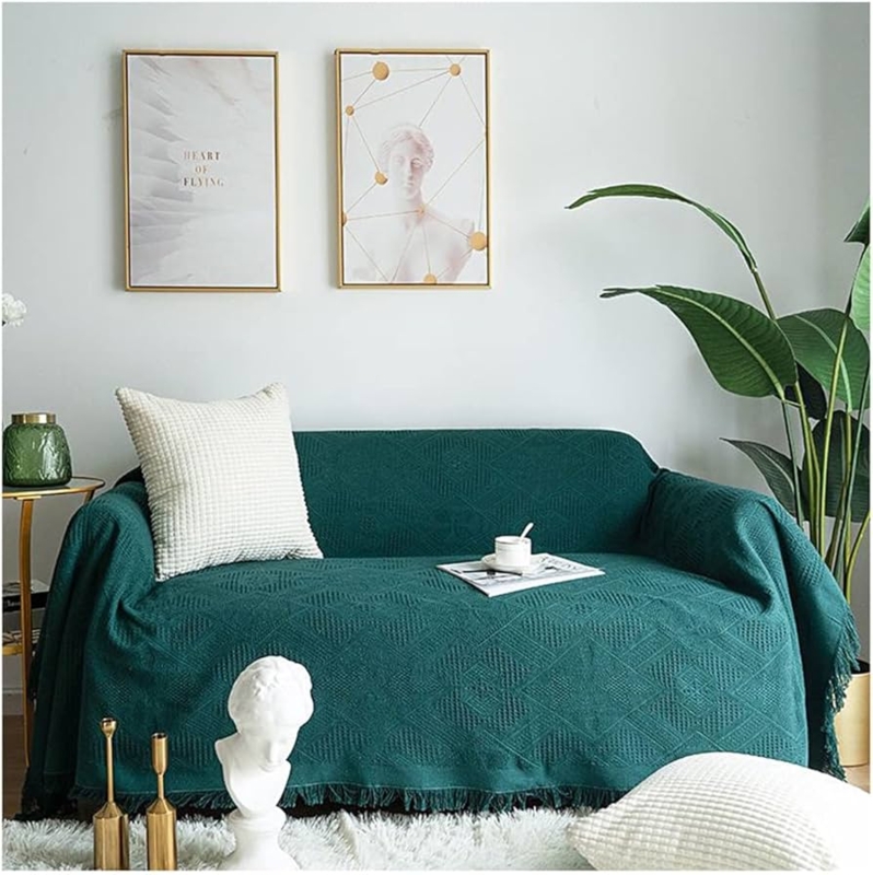 Cream Waffle Weave Throw Blanket Honeycomb Texture Fringe