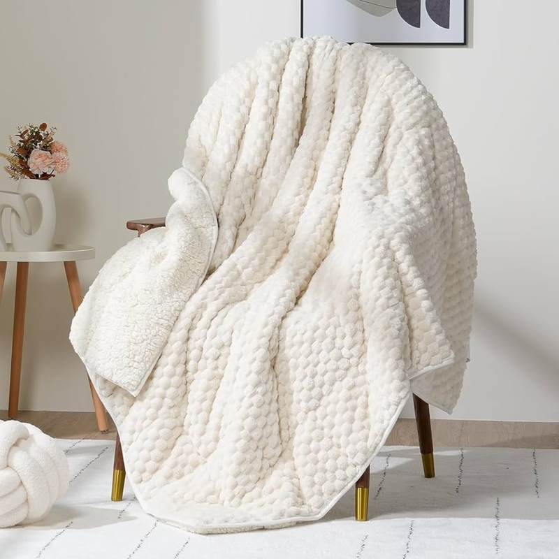 Cream Weighted Blanket with 3D Jacquard Geometric Pattern