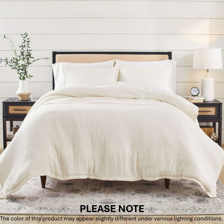 Crinkled Gauze Comforter Set Cream Organic Modern Bedding Texture