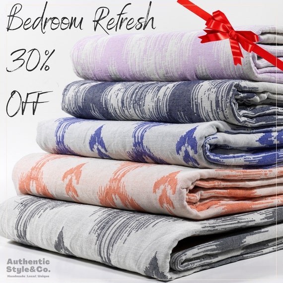 Crinkled Muslin Cotton Ikat Throw, Lightweight, Bohemian Style