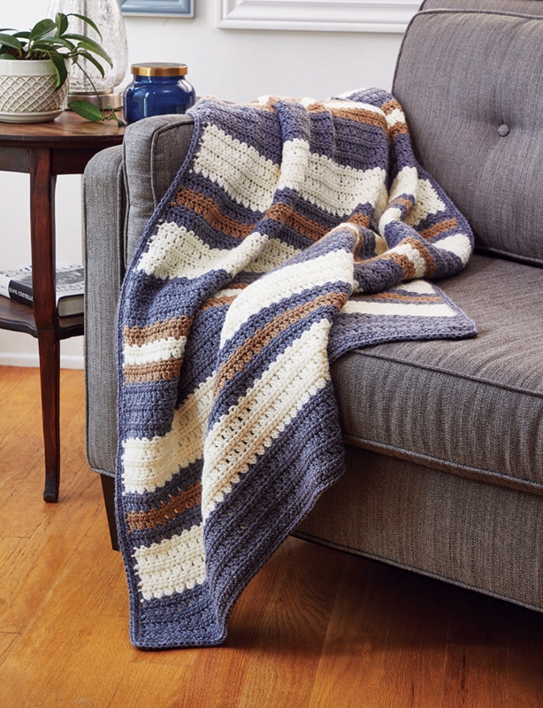 Crocheted Throw Blanket Tasseled Fringe Ombre Stripes, Crocheted Throw