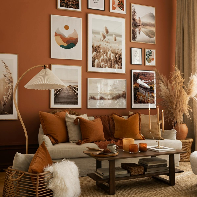 Curated Gallery Wall Art Set Botanical Burnt Orange Frames