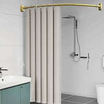 Curved Shower Curtain Rod Brushed Gold Bowed Design Transitional
