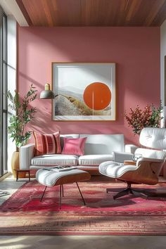 Curved Velvet Sofa Monochromatic Pink Living Room Wainscoting