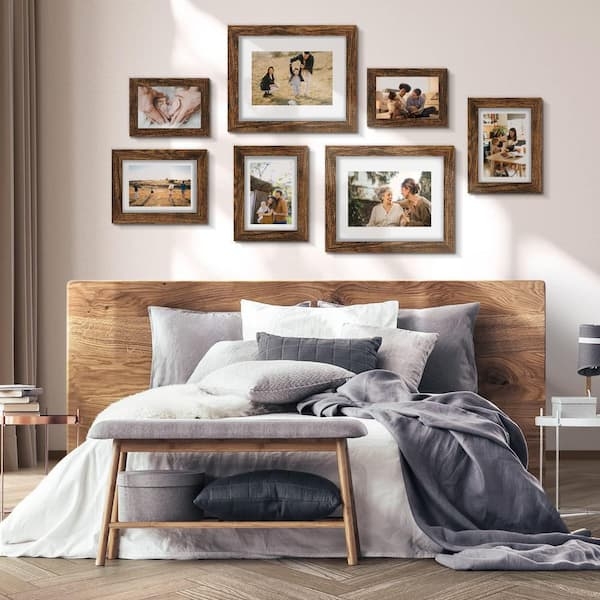 Dark Brown Picture Frame Set with White Matting for Gallery Wall