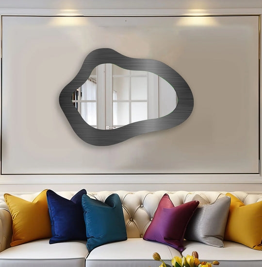 Dark Gray Asymmetrical Wall Mirror with Organic Silhouette Design