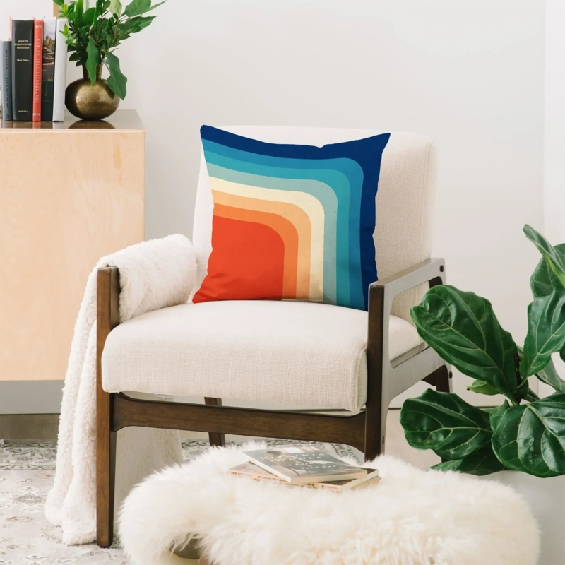 Decorative Pillow: 70s Retro Organic Geometric Shapes, Orange and Brown