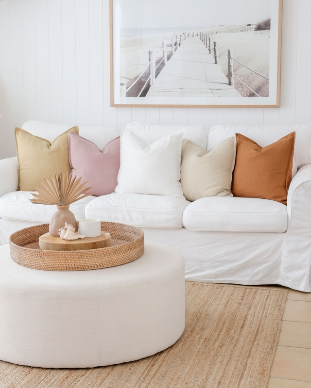 Decorative Pillow Cover in Dusty Rose Linen with Button Closure