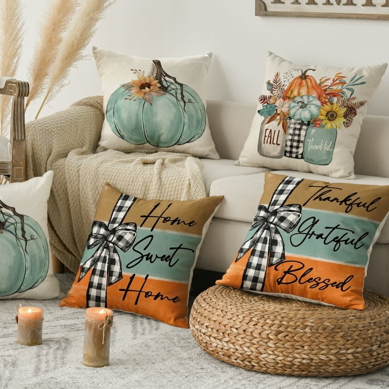 Decorative Pillow Covers Floral Pattern Teal Orange Modern Farmhouse