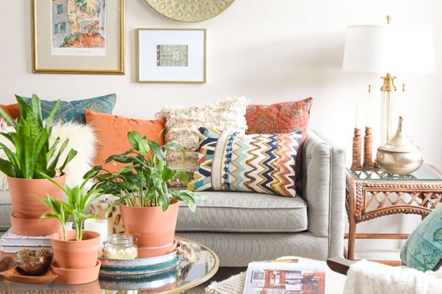 Decorative Pillow Eclectic Shibori Print Pom Poms Global Boho