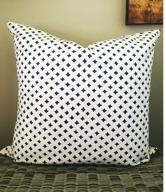 Decorative Pillow: Hand Block Print Indigo Botanical Motif, Flange Border.