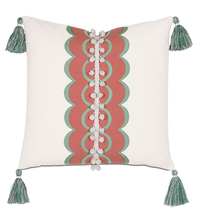 Decorative Pillow Ornate Tapestry Weave Multi Colored Tassels