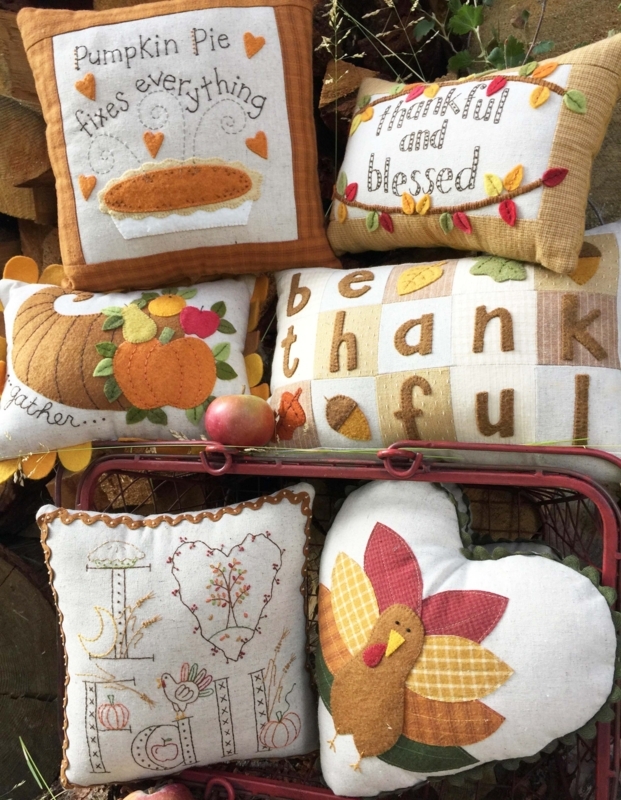 Decorative Pillows Set Wool Felt Applique Primitive Embroidery Fall
