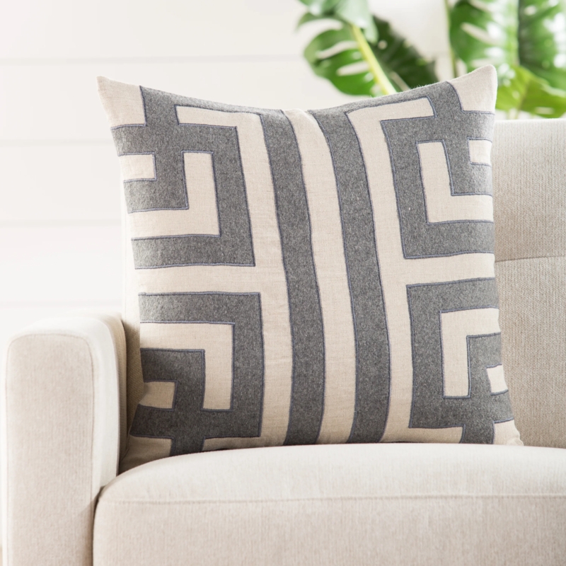 Decorative Throw Pillow with metallic embroidered diamond grid pattern